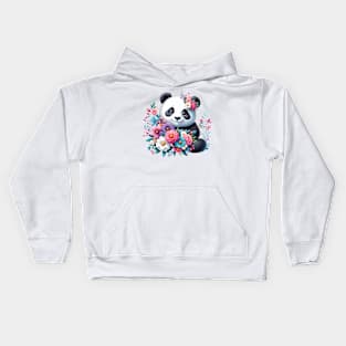 A panda decorated with beautiful colorful flowers. Kids Hoodie